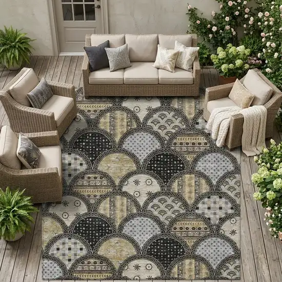 Black And Graphite Geometric Washable Indoor Outdoor Area Rug Photo 1