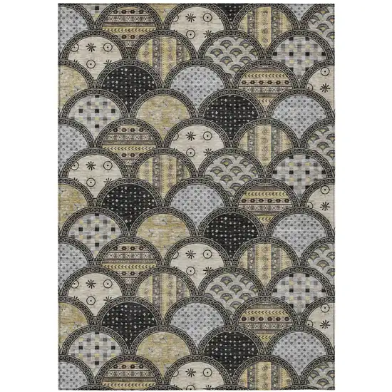 Black And Graphite Geometric Washable Indoor Outdoor Area Rug Photo 2