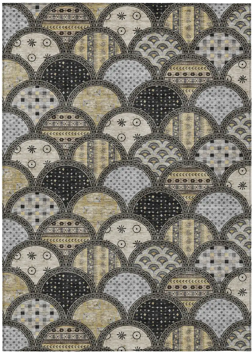 Black And Graphite Geometric Washable Indoor Outdoor Area Rug Photo 2