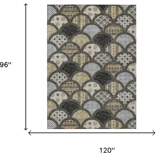 Black And Graphite Geometric Washable Indoor Outdoor Area Rug Photo 5
