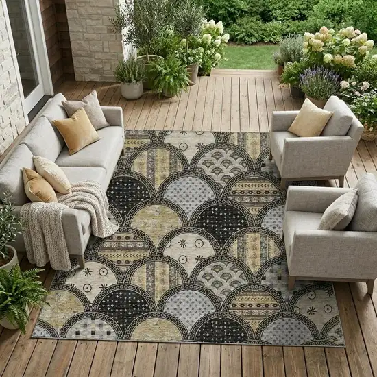 Black And Graphite Geometric Washable Indoor Outdoor Area Rug Photo 1