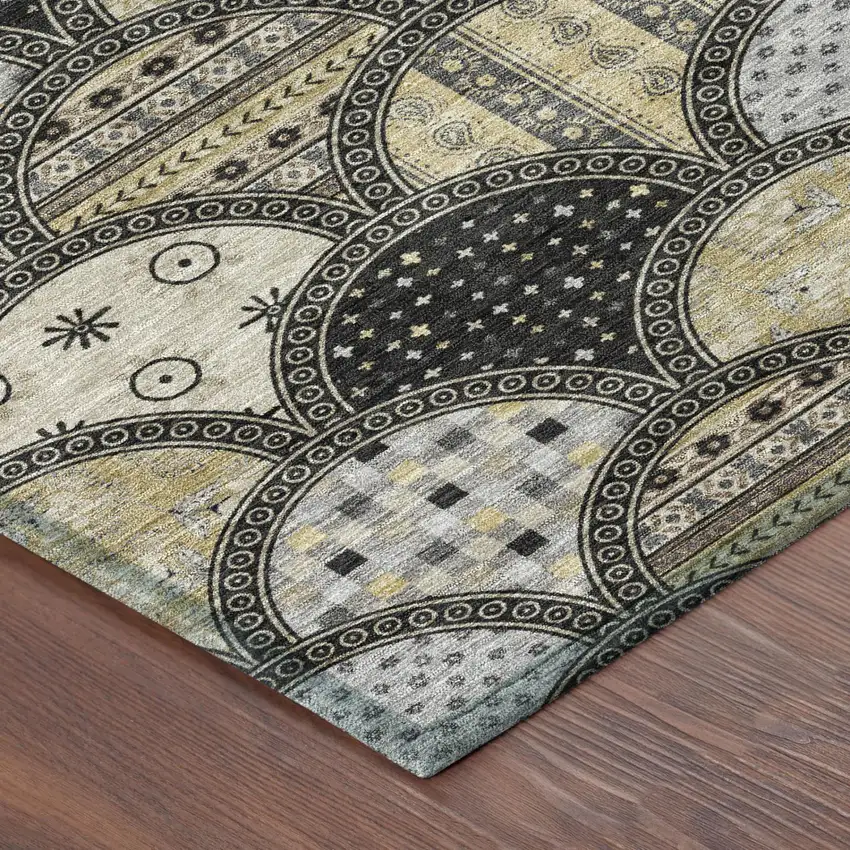 Black And Graphite Geometric Washable Indoor Outdoor Area Rug Photo 3