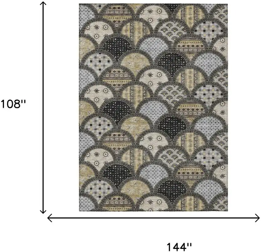 Black And Graphite Geometric Washable Indoor Outdoor Area Rug Photo 5