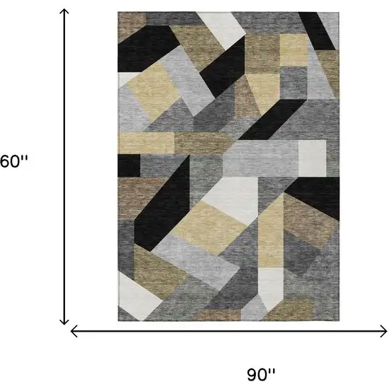 Black And Graphite Geometric Washable Indoor Outdoor Area Rug Photo 5
