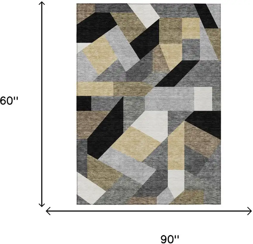Black And Graphite Geometric Washable Indoor Outdoor Area Rug Photo 5