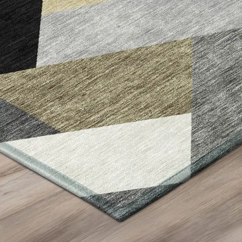Black And Graphite Geometric Washable Indoor Outdoor Area Rug Photo 4