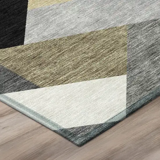 Black And Graphite Geometric Washable Indoor Outdoor Area Rug Photo 4