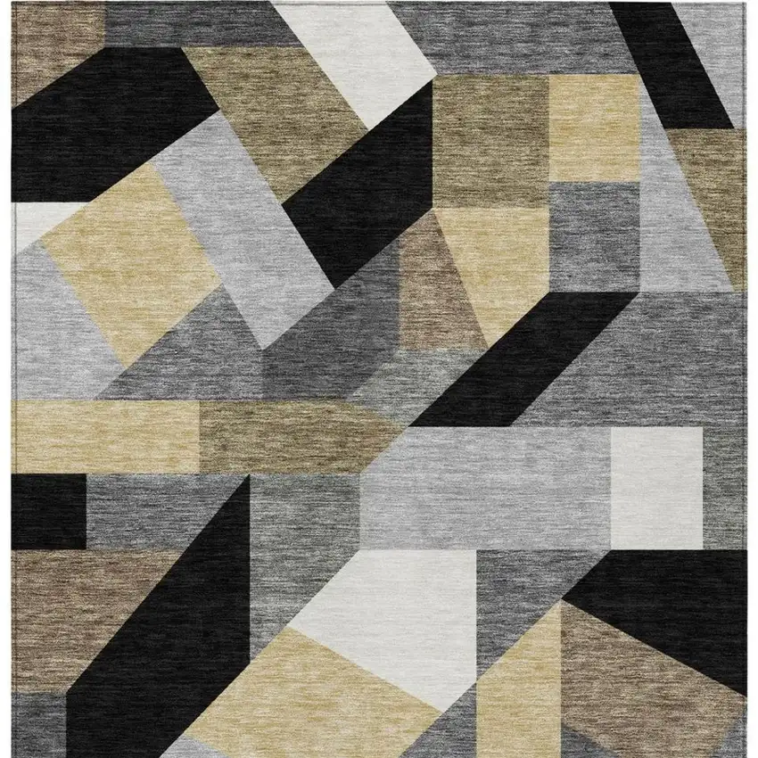Black And Graphite Geometric Washable Indoor Outdoor Area Rug Photo 3