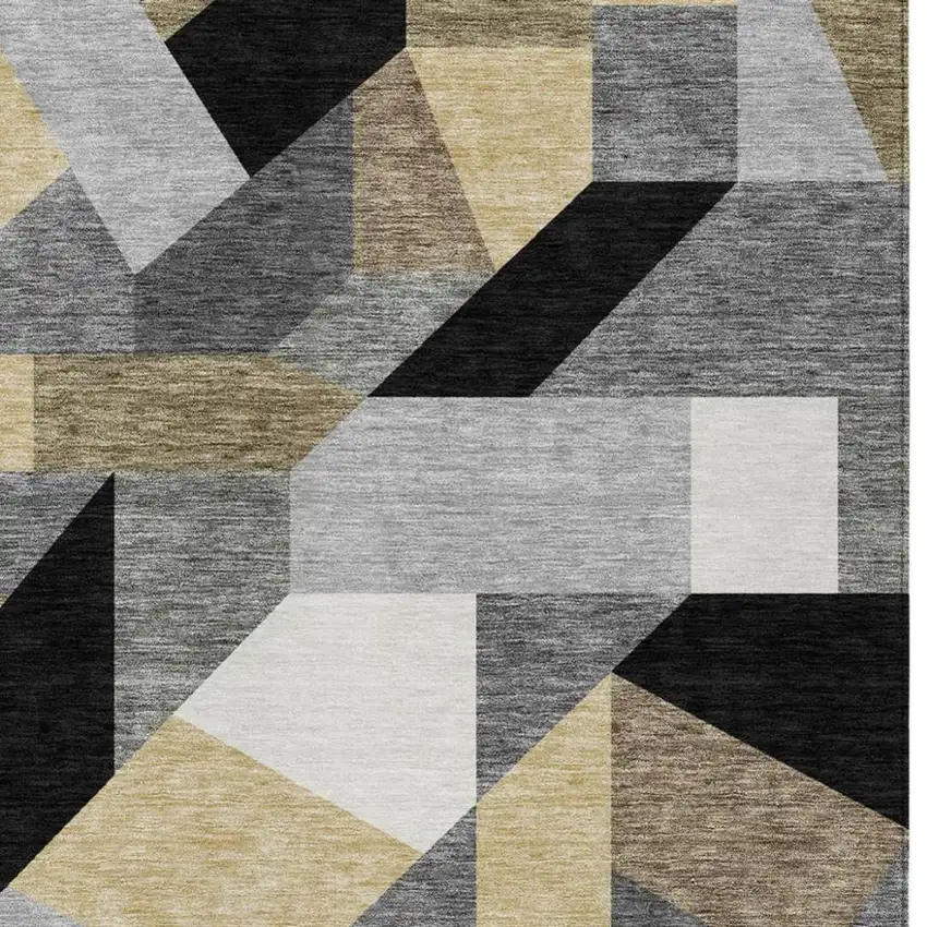 Black And Graphite Geometric Washable Indoor Outdoor Area Rug Photo 2