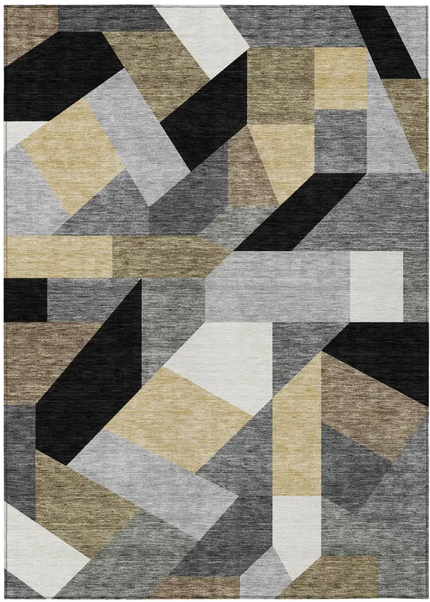 Black And Graphite Geometric Washable Indoor Outdoor Area Rug Photo 1