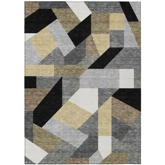 Black And Graphite Geometric Washable Indoor Outdoor Area Rug Photo 1