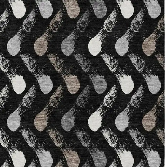 Black And Graphite Geometric Washable Indoor Outdoor Area Rug Photo 2