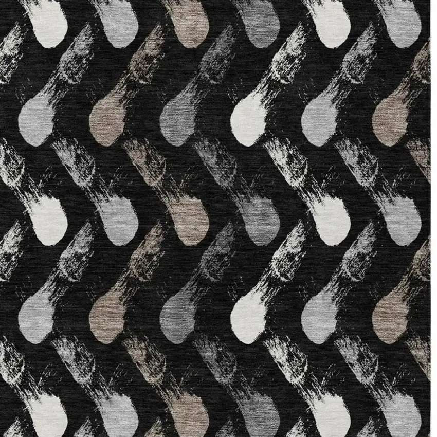 Black And Graphite Geometric Washable Indoor Outdoor Area Rug Photo 2