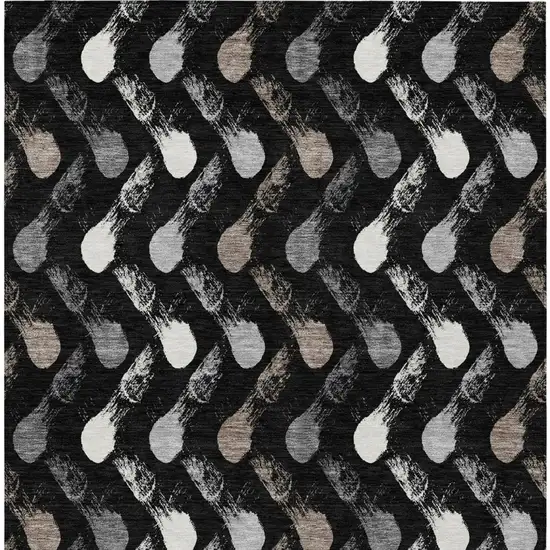 Black And Graphite Geometric Washable Indoor Outdoor Area Rug Photo 3