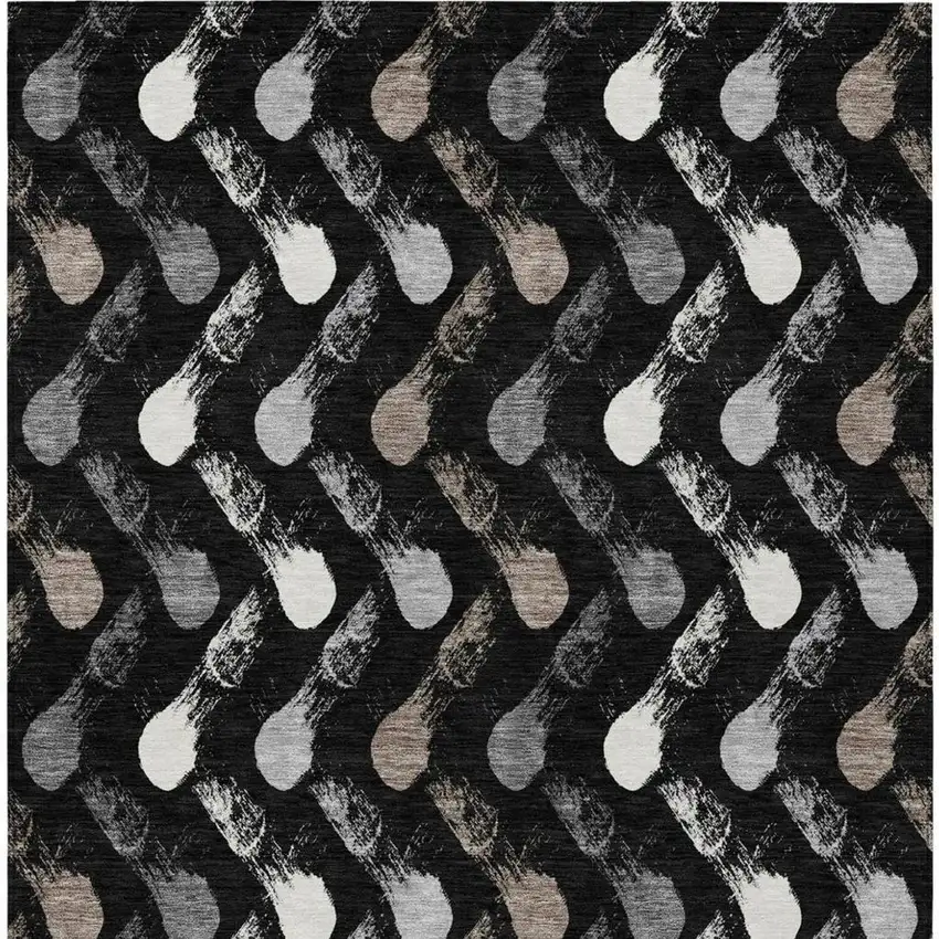 Black And Graphite Geometric Washable Indoor Outdoor Area Rug Photo 3