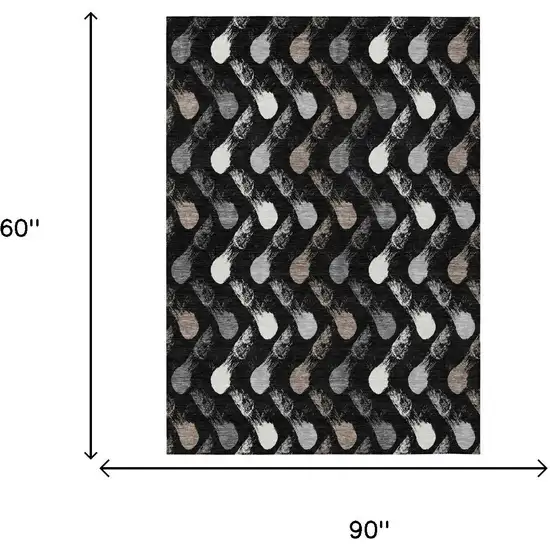 Black And Graphite Geometric Washable Indoor Outdoor Area Rug Photo 6