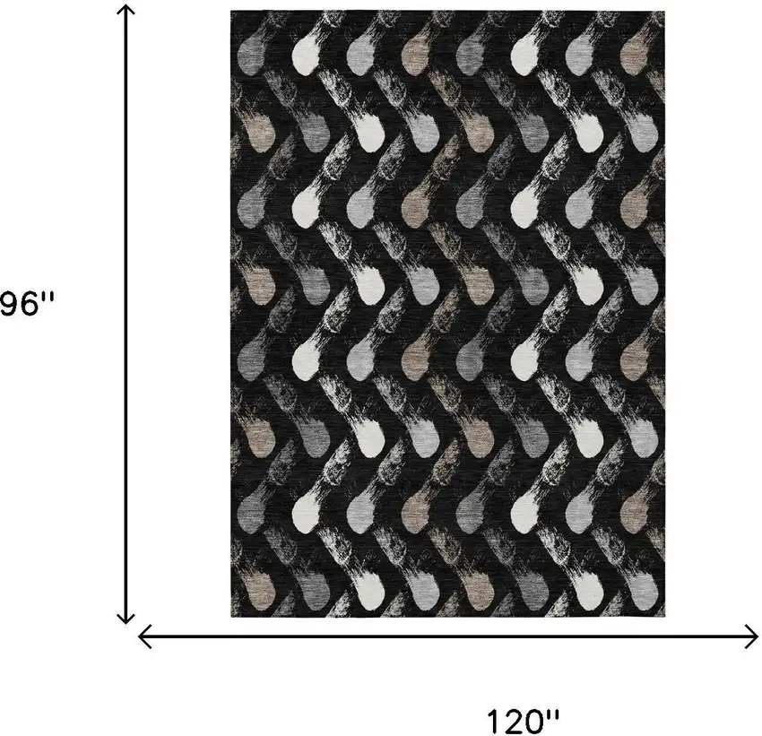 Black And Graphite Geometric Washable Indoor Outdoor Area Rug Photo 6