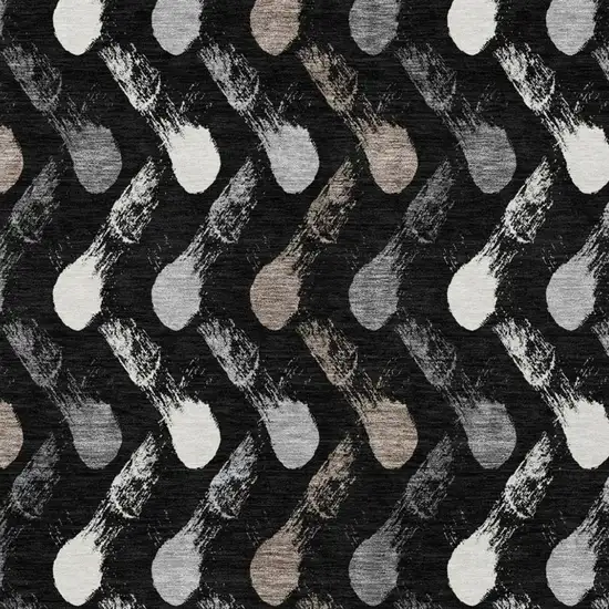 Black And Graphite Geometric Washable Indoor Outdoor Area Rug Photo 2