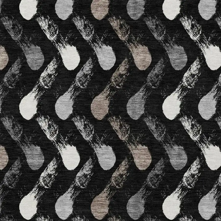 Black And Graphite Geometric Washable Indoor Outdoor Area Rug Photo 2