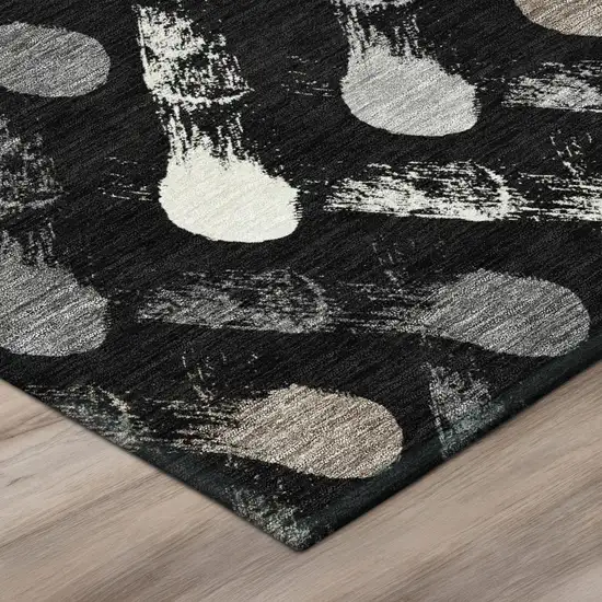 Black And Graphite Geometric Washable Indoor Outdoor Area Rug Photo 4