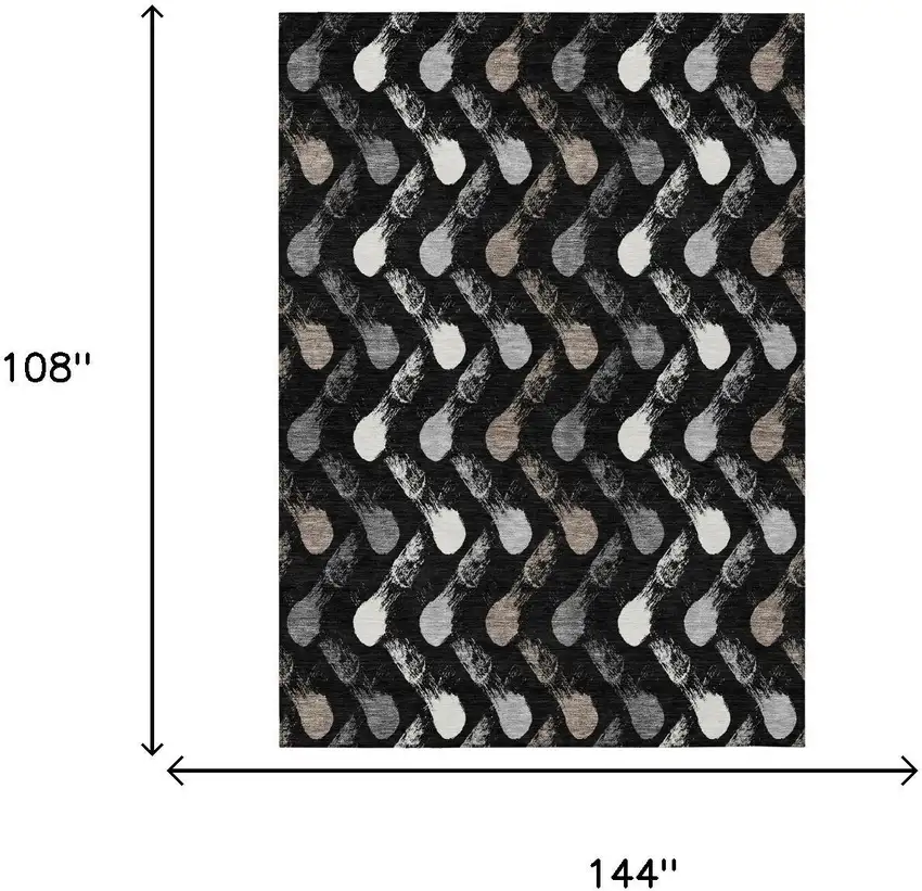 Black And Graphite Geometric Washable Indoor Outdoor Area Rug Photo 6
