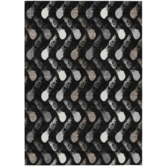 Black And Graphite Geometric Washable Indoor Outdoor Area Rug Photo 1