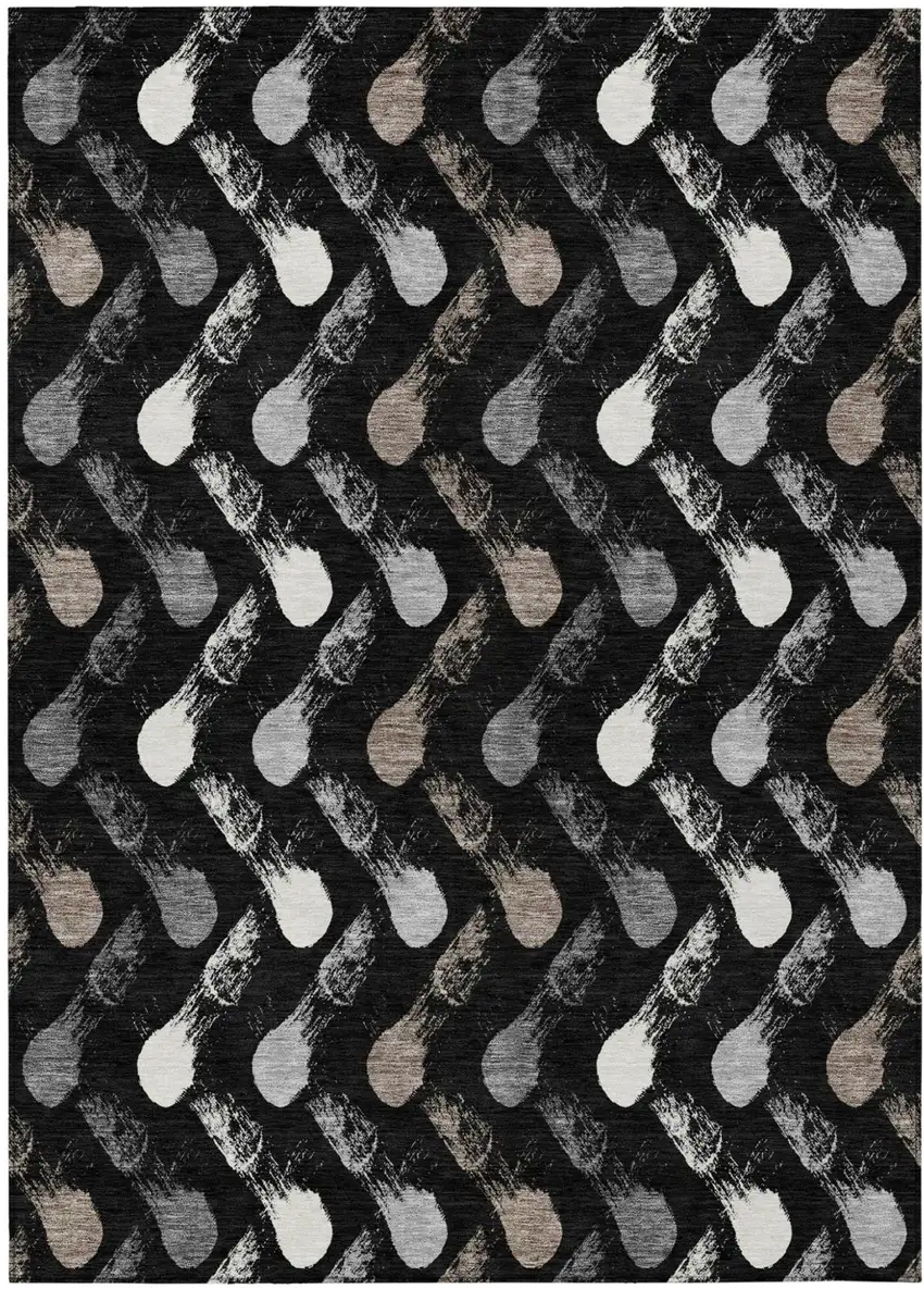 Black And Graphite Geometric Washable Indoor Outdoor Area Rug Photo 1