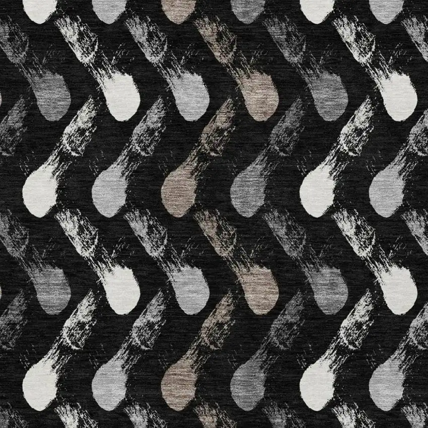 Black And Graphite Geometric Washable Indoor Outdoor Area Rug Photo 2