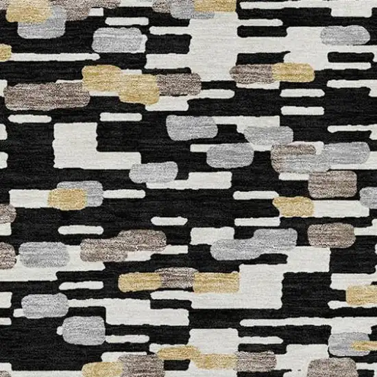 Black And Graphite Geometric Washable Indoor Outdoor Area Rug Photo 2