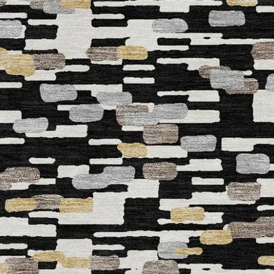 Black And Graphite Geometric Washable Indoor Outdoor Area Rug Photo 3