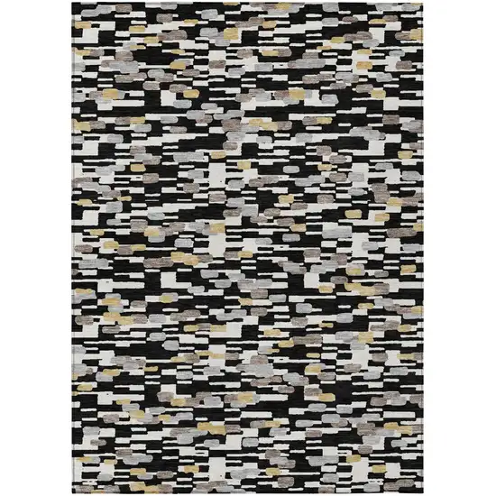 Black And Graphite Geometric Washable Indoor Outdoor Area Rug Photo 1
