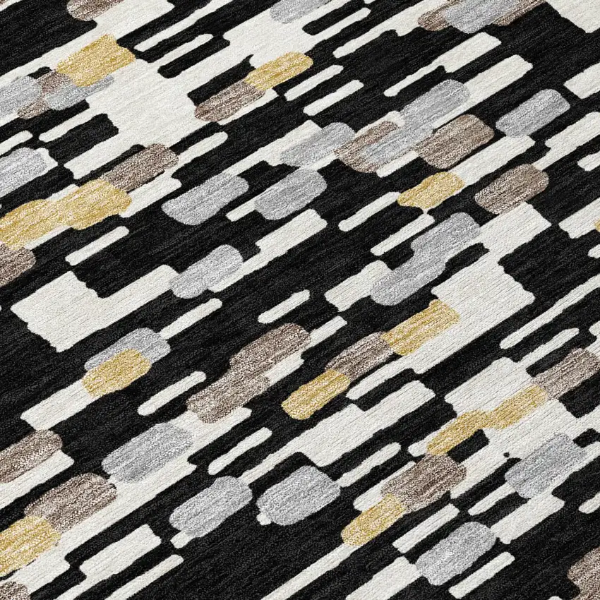 Black And Graphite Geometric Washable Indoor Outdoor Area Rug Photo 5