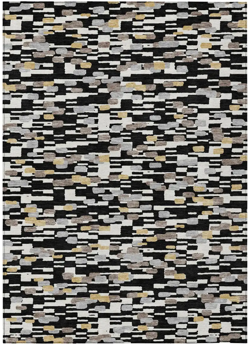 Black And Graphite Geometric Washable Indoor Outdoor Area Rug Photo 1