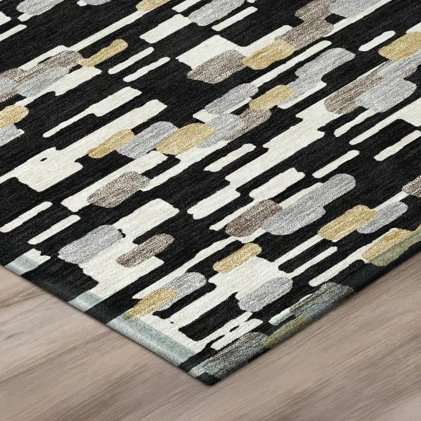 Black And Graphite Geometric Washable Indoor Outdoor Area Rug Photo 4