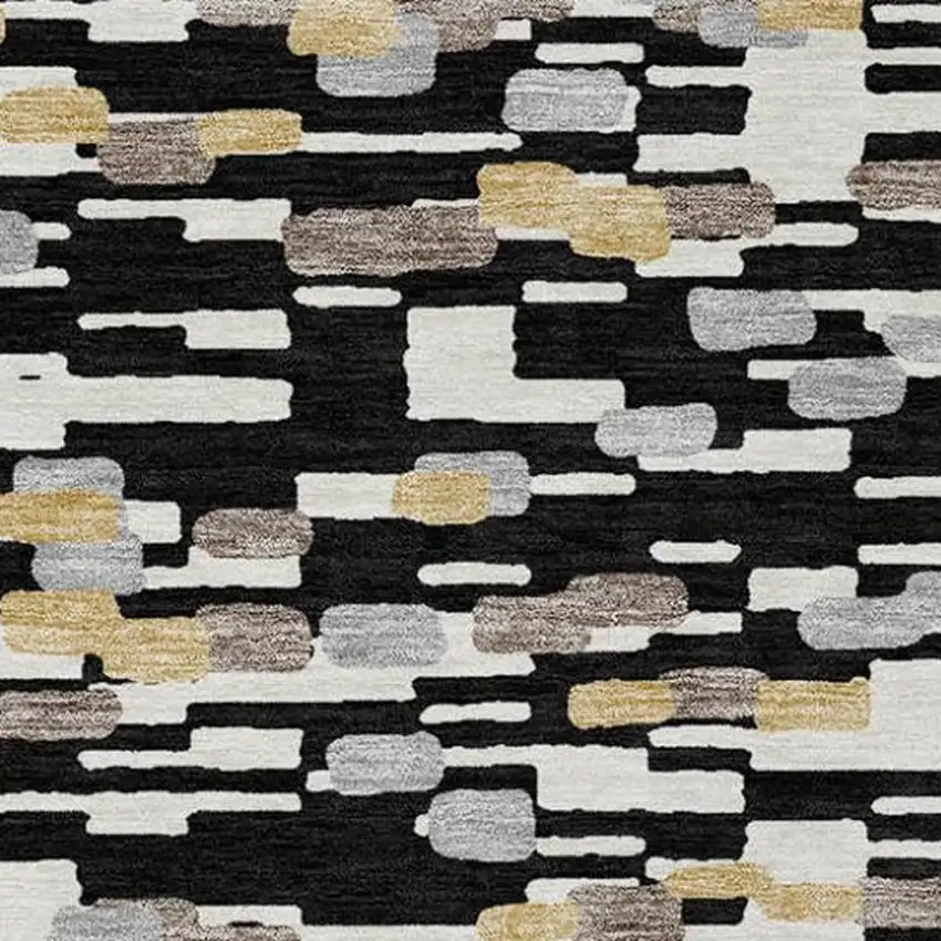 Black And Graphite Geometric Washable Indoor Outdoor Area Rug Photo 2