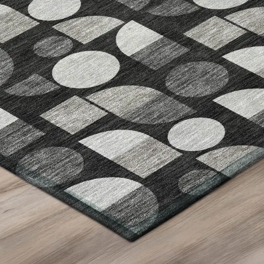 Black And Graphite Geometric Washable Indoor Outdoor Area Rug Photo 4