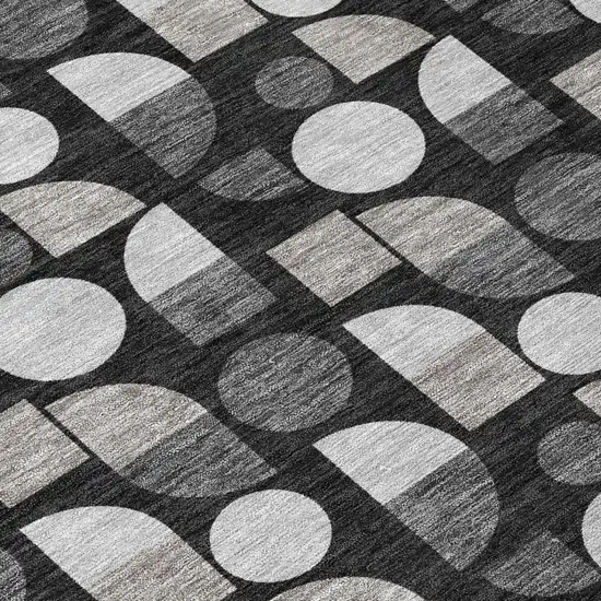 Black And Graphite Geometric Washable Indoor Outdoor Area Rug Photo 5