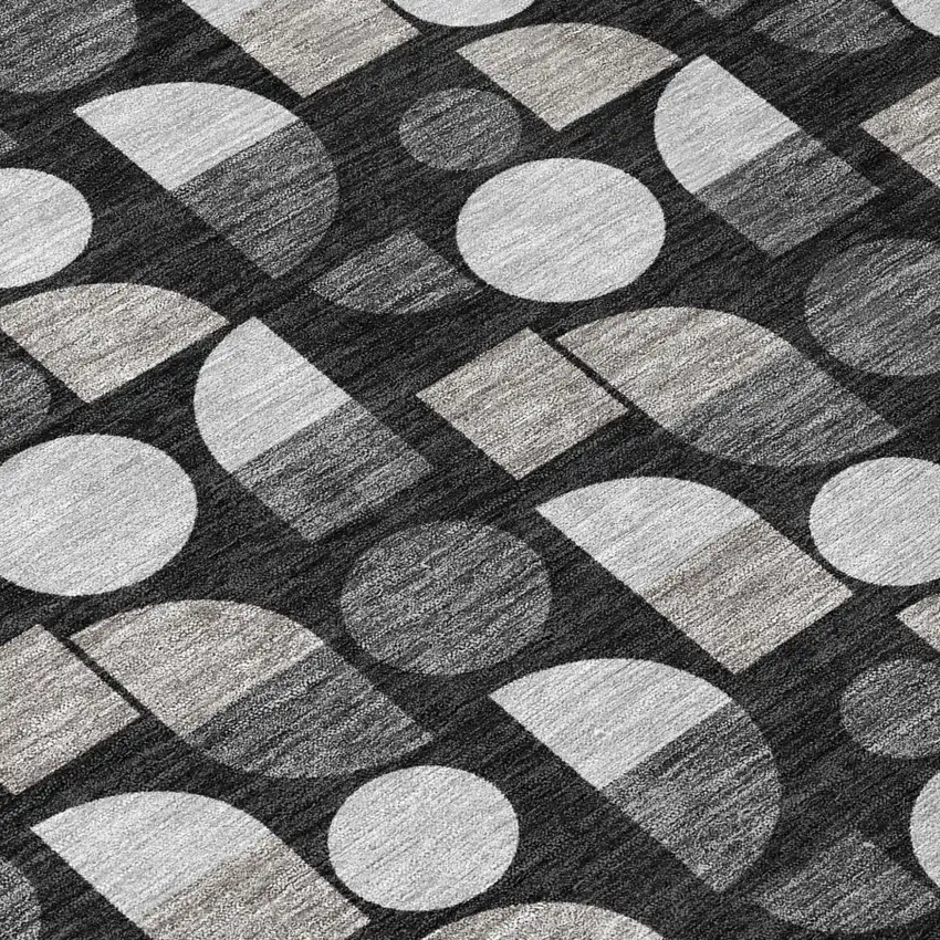 Black And Graphite Geometric Washable Indoor Outdoor Area Rug Photo 5