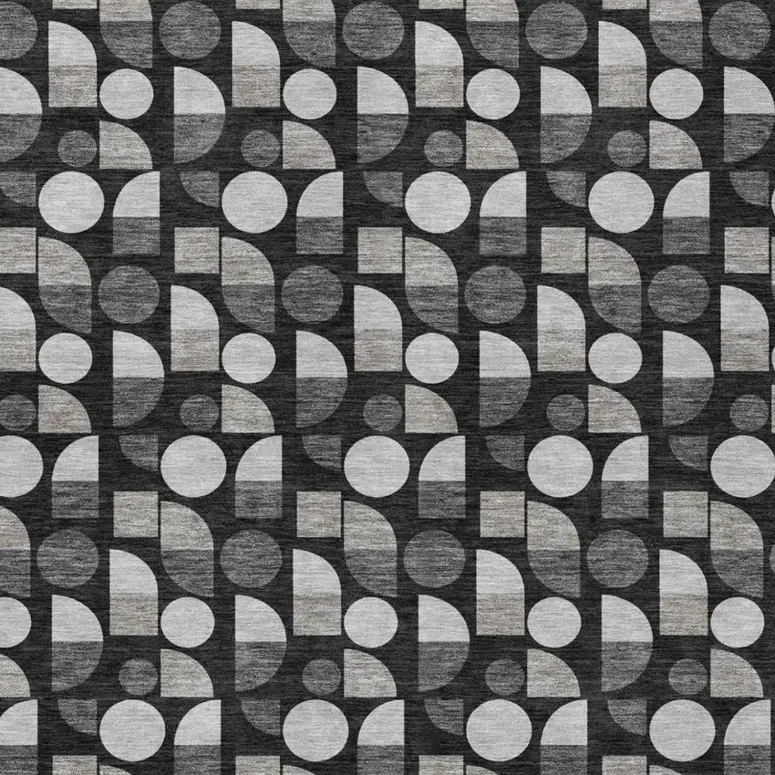Black And Graphite Geometric Washable Indoor Outdoor Area Rug Photo 3
