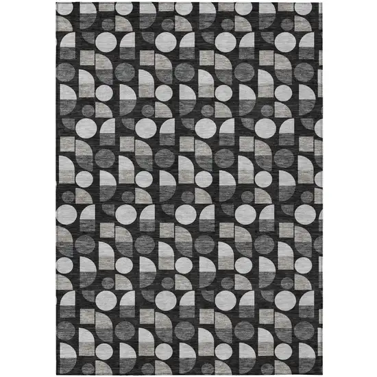 Black And Graphite Geometric Washable Indoor Outdoor Area Rug Photo 1
