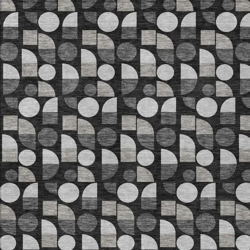 Black And Graphite Geometric Washable Indoor Outdoor Area Rug Photo 2