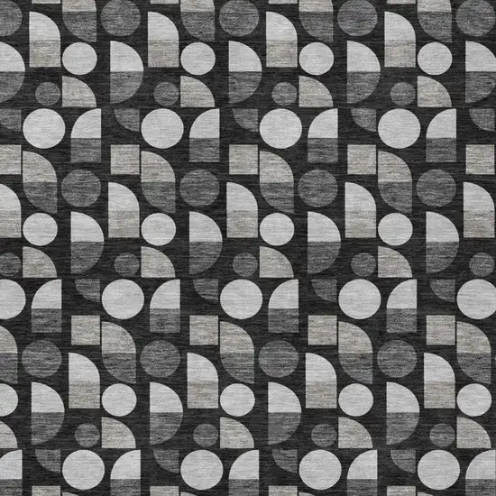 Black And Graphite Geometric Washable Indoor Outdoor Area Rug Photo 1