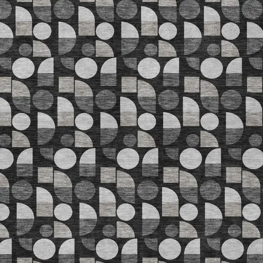 Black And Graphite Geometric Washable Indoor Outdoor Area Rug Photo 1