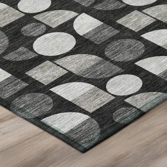 Black And Graphite Geometric Washable Indoor Outdoor Area Rug Photo 4