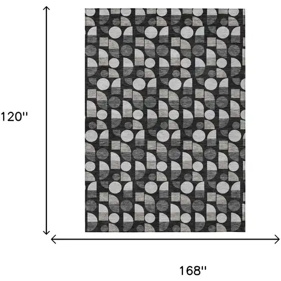 Black And Graphite Geometric Washable Indoor Outdoor Area Rug Photo 6
