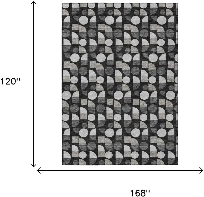 Black And Graphite Geometric Washable Indoor Outdoor Area Rug Photo 6