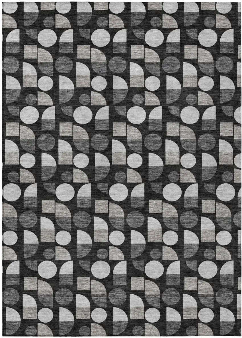 Black And Graphite Geometric Washable Indoor Outdoor Area Rug Photo 2