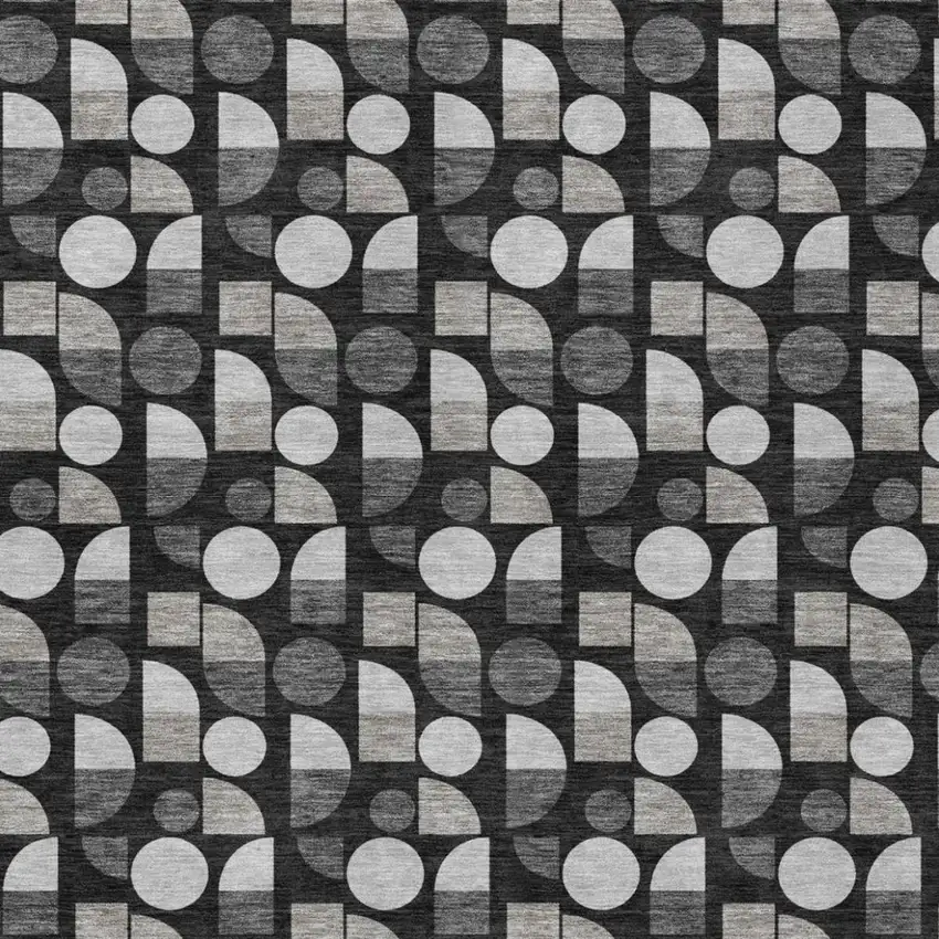 Black And Graphite Geometric Washable Indoor Outdoor Area Rug Photo 1
