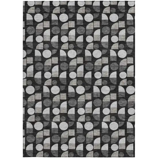 Black And Graphite Geometric Washable Indoor Outdoor Area Rug Photo 3