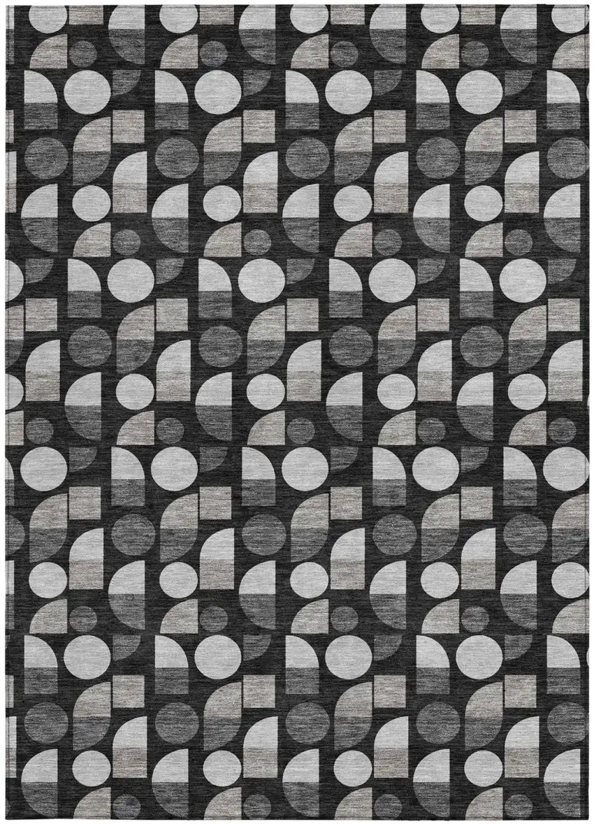 Black And Graphite Geometric Washable Indoor Outdoor Area Rug Photo 3